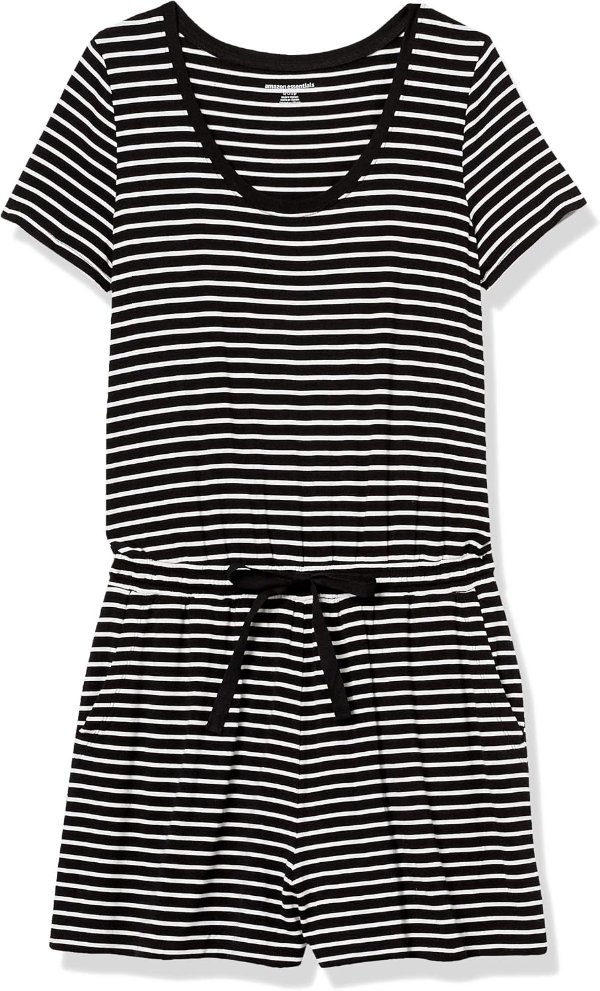 Amazon Essentials Women's Short Sleeve Scoop Neck Romper with Elastic Waist Casual Summer