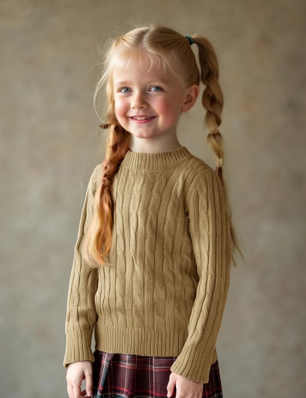 Girls' Cable Knit Crew Neck Pullover Sweater Long Sleeve