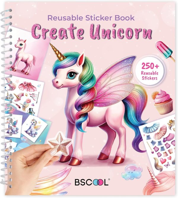 BSCOOL Unicorn Fashion Design Sticker Book for Kids Activity