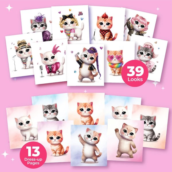 BSCOOL Superstar Kitten Sticker Dress Up Activity Book 300+ Reusable Stickers