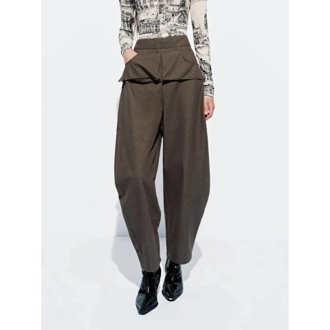 URban RevivoURBAN REVIVO Layered Overlay Draped Waist Wide Leg Cotton Trousers