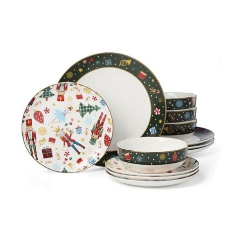  Nutcracker Ballet Porcelain 12-Piece Christmas Dinnerware Set for 4