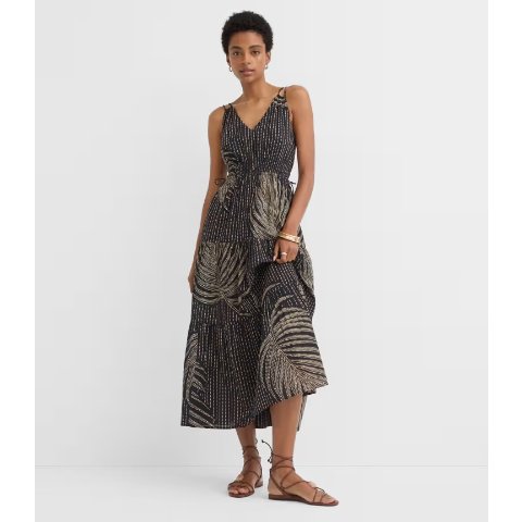 LOFTPalm Tie Cutout Midi Pocket Dress with Pockets