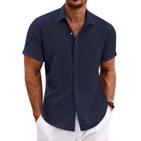 COOFANDY Men's Linen Short Sleeve Casual Button Down Shirt