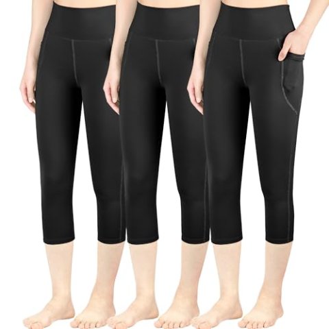 BIG ELEPHANT 3-Pack Girls High Waist Capri Leggings with Pocket