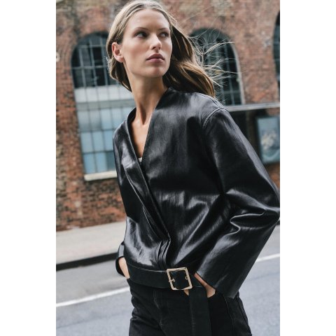 ZaraFaux Leather Double-Breasted Jacket