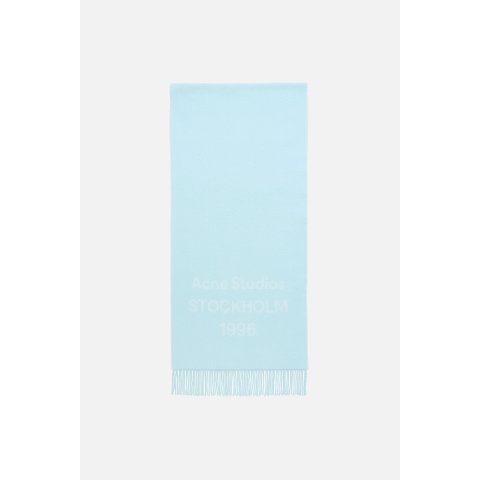 Wool Logo Scarf Wide Double-Faced Fringed 43x200cm