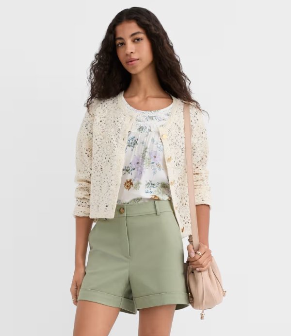 Cuffed Shorts in Doubleweave Fabric