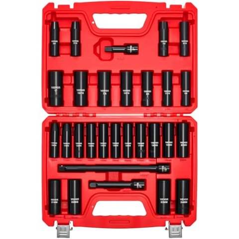 VEVOR 1/2" Drive Impact Socket Set 29-Piece Deep Sockets