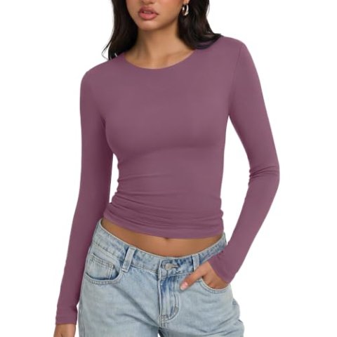 REORIA Womens Long Sleeve Slim Fit Y2K Basic Top