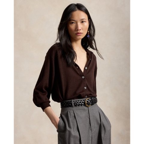 Ralph LaurenPolo-Collar Wool Blouson Cardigan