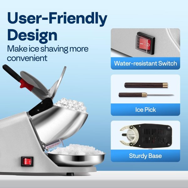 VIVOHOME Electric Ice Shaver 143 lbs/hr Snow Cone Maker with Ice Pick for Home Commercial