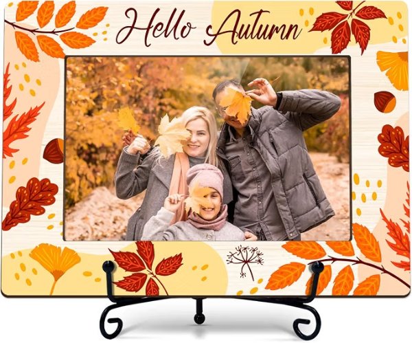 Hello Fall Maple Leaves Theme Picture Frame 4×6 XK09 Home Office Decor