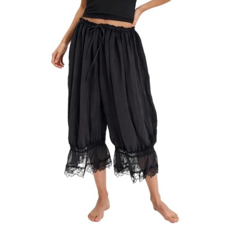 TUWIXIUW Women Cropped Lace Ruffle Long Boho Bloomers