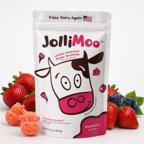 JolliMoo Lactase Enzyme Gummies 9000+ FCC Units for Kids & Adults Lactose Intolerance
