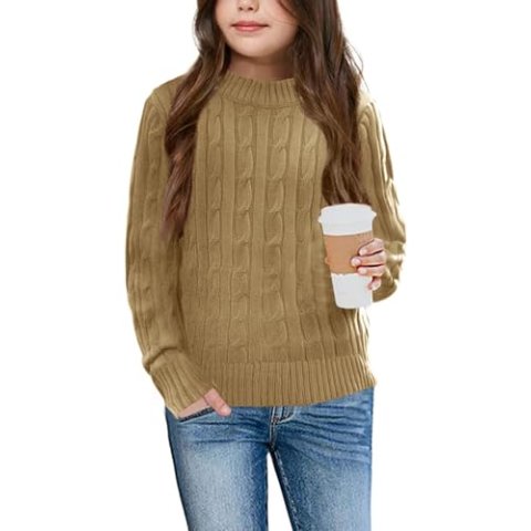 Girls' Long Sleeve Cable Knit Pullover Sweater Casual Fall Winter Jumper