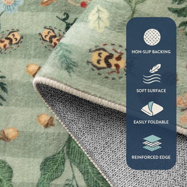 Lahome 2x3 Washable Botanical Insect Area Rug NonSlip Low Pile Faux Wool