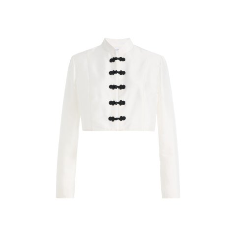 SLOAN Exclusive Fitted Crepe Long Sleeve Top with Frog Closures