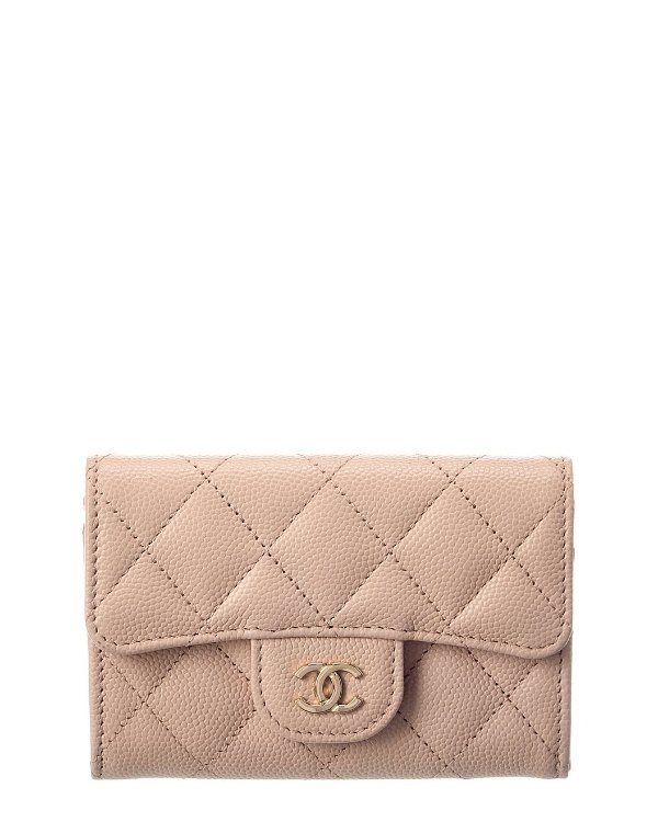 Pre-owned Quilted Caviar Leather Flap Card Holder Wallet