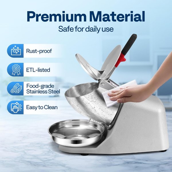 VIVOHOME Electric Ice Shaver 143 lbs/hr Snow Cone Maker with Ice Pick for Home Commercial