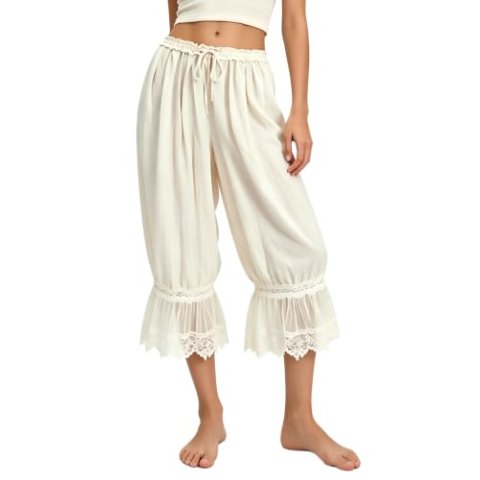 TUWIXIUW Women Cropped Lace Ruffle Bloomers Boho Western