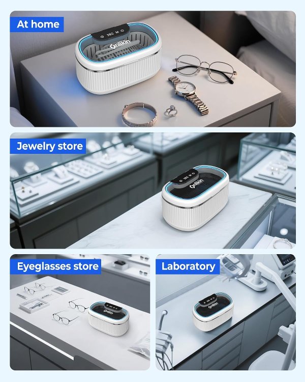 onlikin Ultrasonic Jewelry Cleaner 45KHz 35W 20oz Stainless Steel Tank 5 Timer Modes