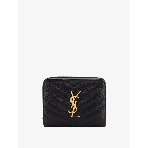 Saint LaurentSaint Laurent 绗缝皮革钱包 金属Cassandre标志 黑色
