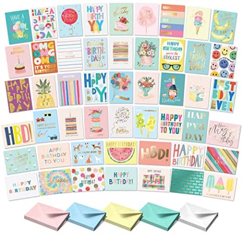 Sweetzer & Orange Happy Birthday Cards Set with Envelopes Assortment Box 50 Count