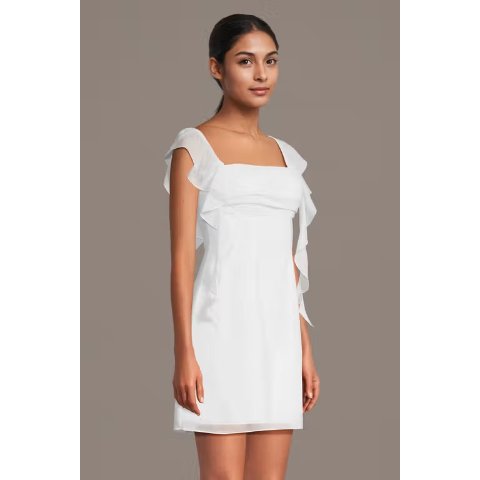 David s BridalFlutter Sleeve Chiffon Slim A-Line Dress