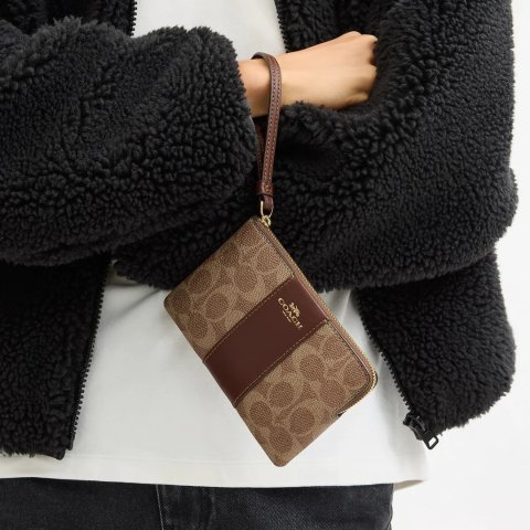 Coach Corner Zip 手拿包 条纹款