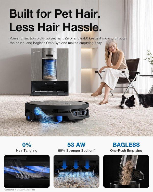  DEEBOT X12S OMNICYCLONE Robot Vacuum and Mop with OZMO Roller 3.0