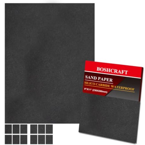 BOSHCRAFT 1200 Grit Waterproof Sandpaper Sheets 9" x 11" 12 Pack for Wood Metal Automotive Polishing