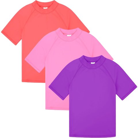 BIG ELEPHANT Kids Short Sleeve Rash Guard UPF 50+ 3-Pack
