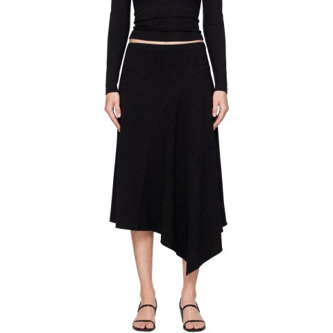 Black Asymmetrical Drape Midi Skirt