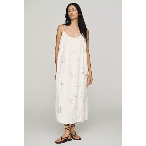  100% Cotton Bubble-Hem Midi Dress
