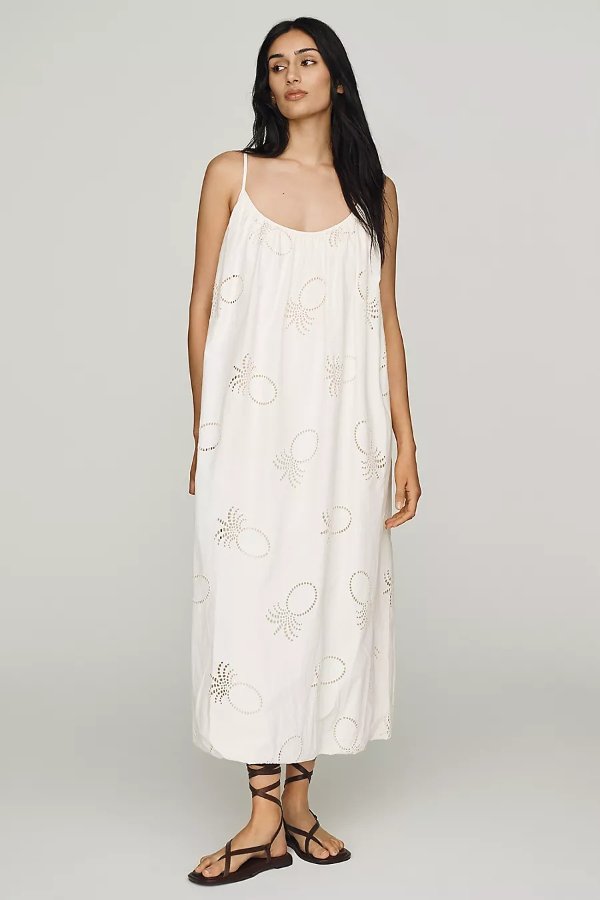  100% Cotton Bubble-Hem Midi Dress