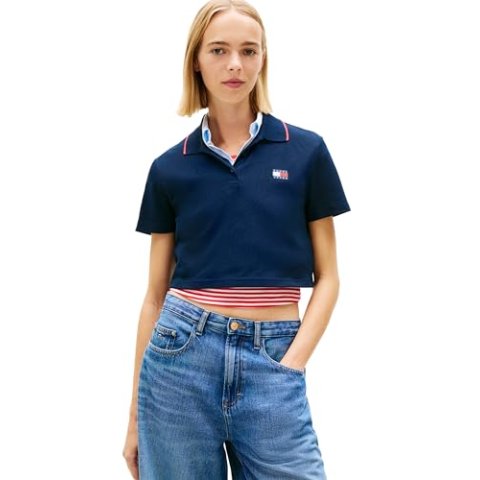 Tommy Jeans 女款徽标短袖短款Polo衫 大码