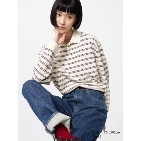 女士长袖条纹POLO衫