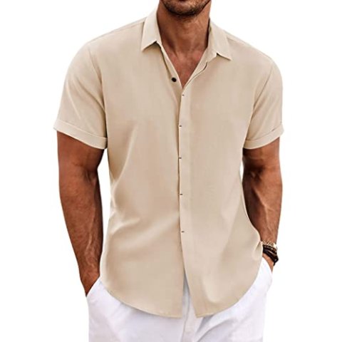 COOFANDY Men's Casual Linen Short Sleeve Button Down Shirt for Summer