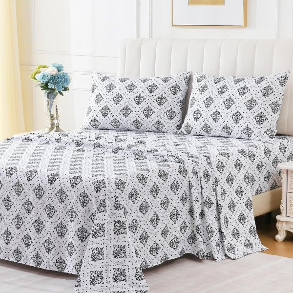 ChicView Boho Microfiber Queen Sheet Set 4-Piece Breathable Soft Deep Pocket Anti-Pilling