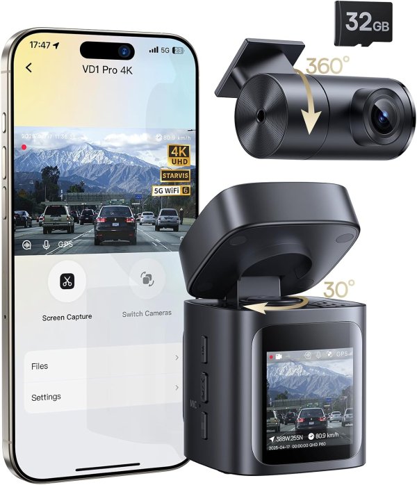  VD1 Pro 双镜头行车记录仪 4K前置 1K后置
