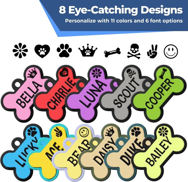 GoTags Personalized Engraved Silent Silicone Dog Tag
