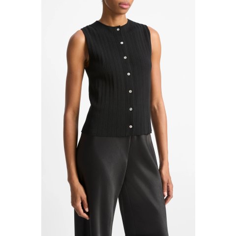 Vince Variegated Rib Sleeveless Cotton Sweater for Women