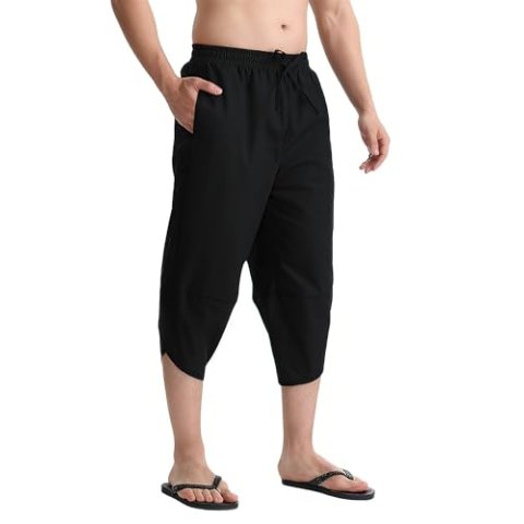 LINMYZAI Men's Linen Beach Yoga Loose Harem Capri Pants 2XL