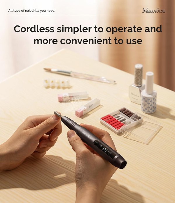 MelodySusie PC180G Portable Cordless Nail Drill 25000RPM with LED Display