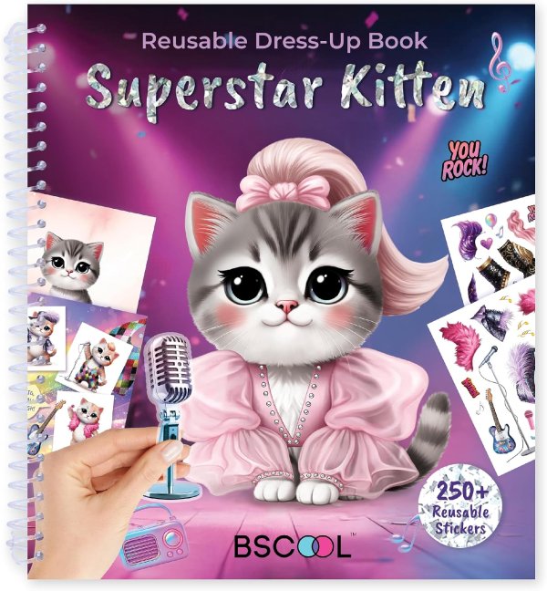 BSCOOL Superstar Kitten Sticker Dress Up Activity Book 300+ Reusable Stickers