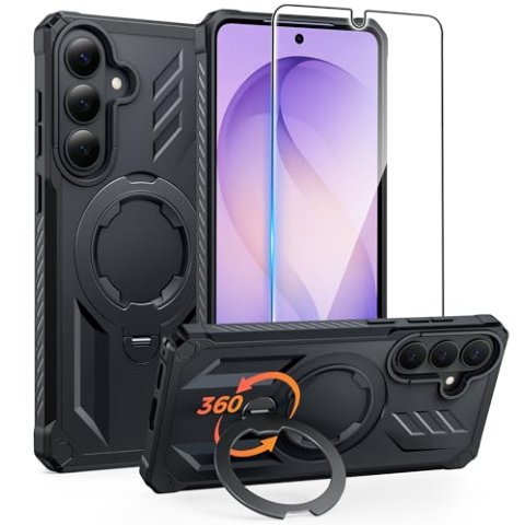 FNTCASE for Samsung Galaxy S26 Magnetic Stand Case with 360 Spin