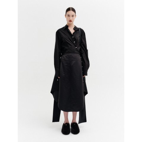 Midi Skirt Tie-Front Asymmetric Hem
