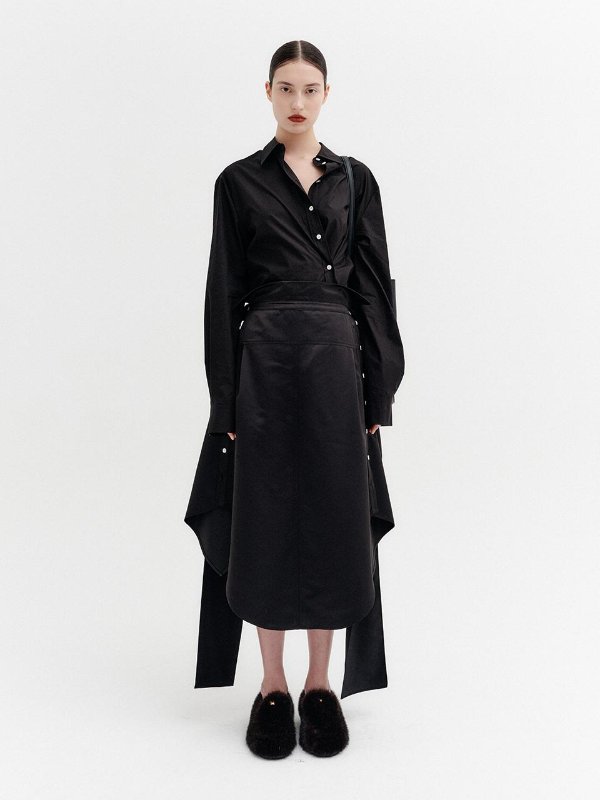 Midi Skirt Tie-Front Asymmetric Hem